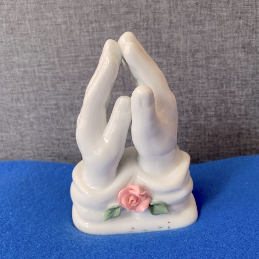 This is Vintage Porcelain Praying Hands, with Pink Rose